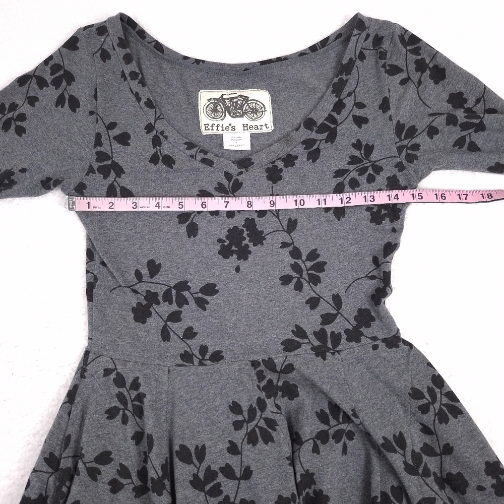 Effie's Heart Ava Dress floral pockets knee length whimsical fit flare twee gray - Picture 5 of 10